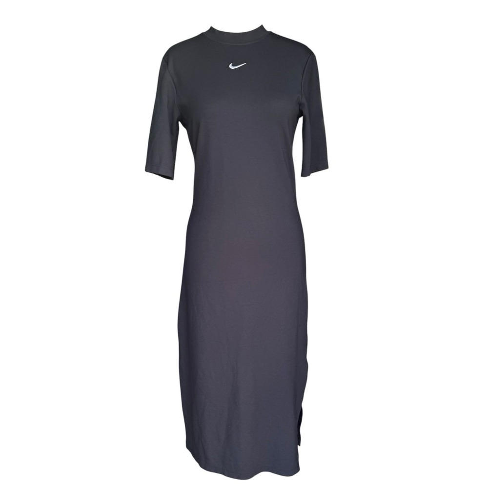 Nike Sportswear Essential Swoosh Women's Tight Black Midi Bodycon Dress Medium